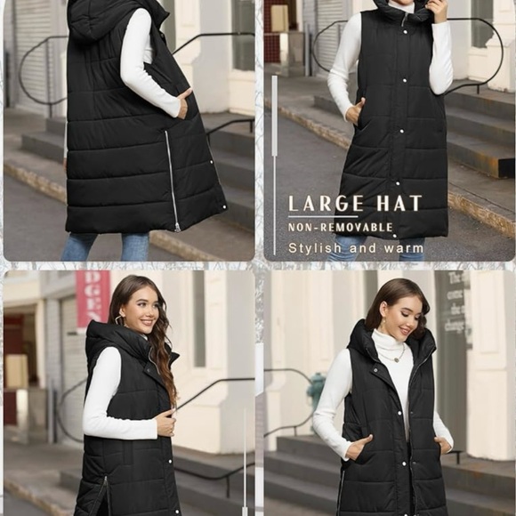 Long Black Puffer Vest with Hood size XXL excellent condition - Picture 3 of 6